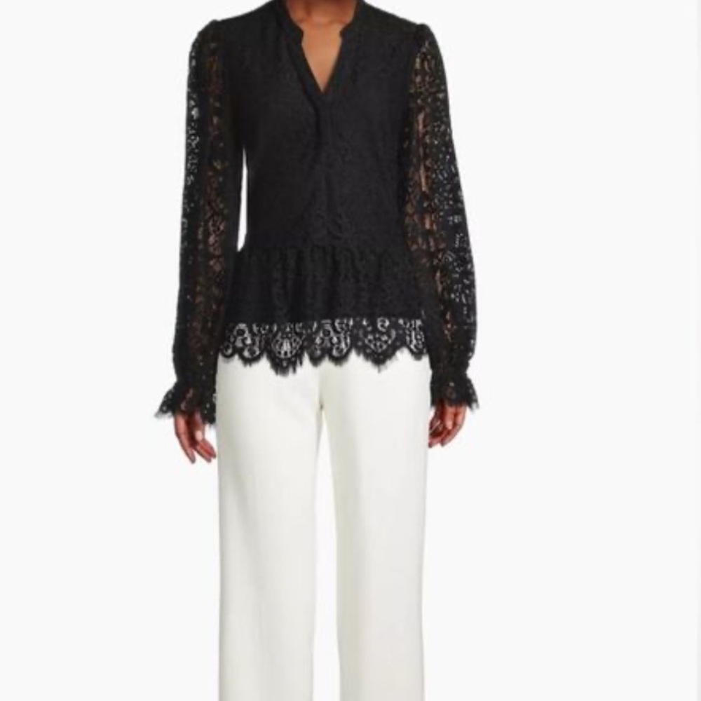 Lilly Pulitzer Sz XL Jacelynne Black Lace Top Peplum Ruffle Onyx - Picture 3 of 10